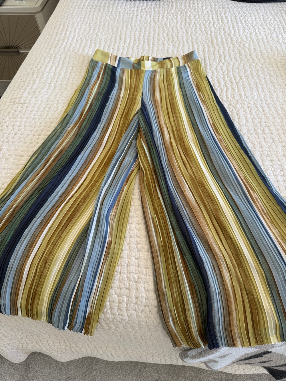 Adrianna Papell Vertical Stripe Wide-Leg Pants in Blue, Green, Brown